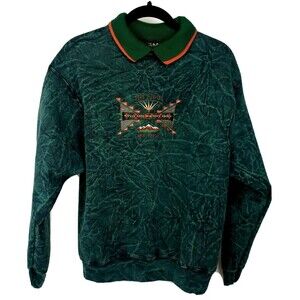 VTG Lake Tahoe The Ridge Acid Wash Emerald Embroidery Collar Made in USA Large